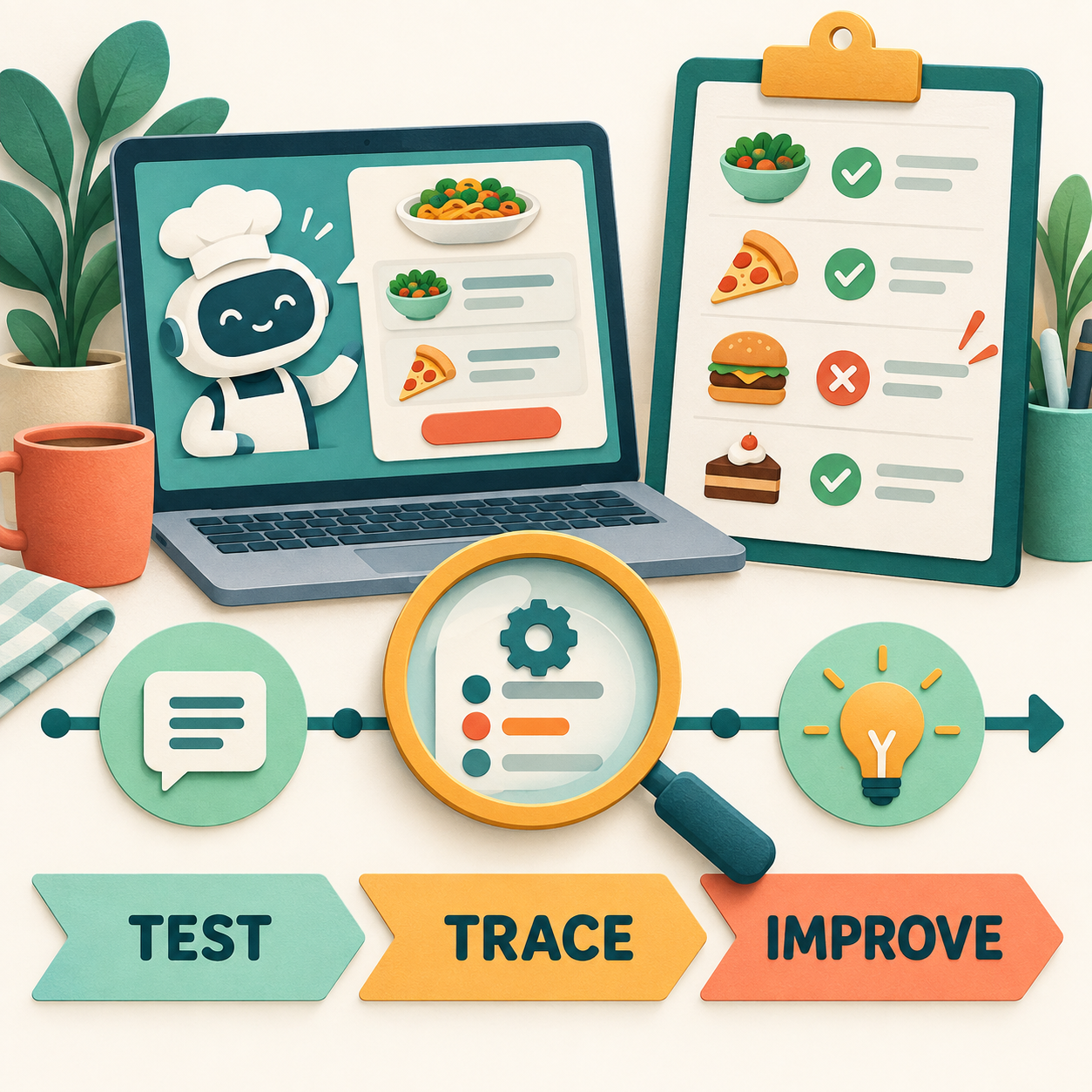 A checklist and trace reveal which assistant behavior needs improvement.