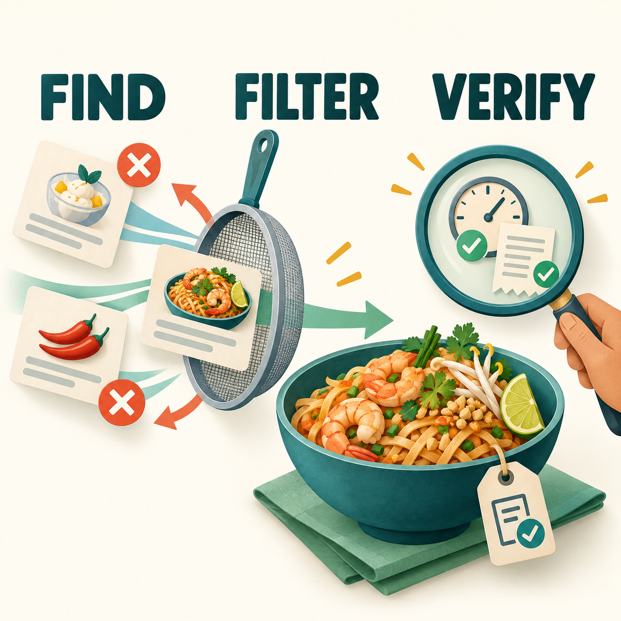 Menu cards are filtered before a source and freshness check.