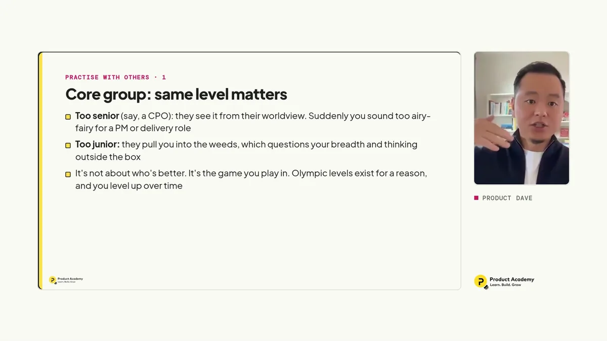 Dave teaching the Core group: same level matters slide